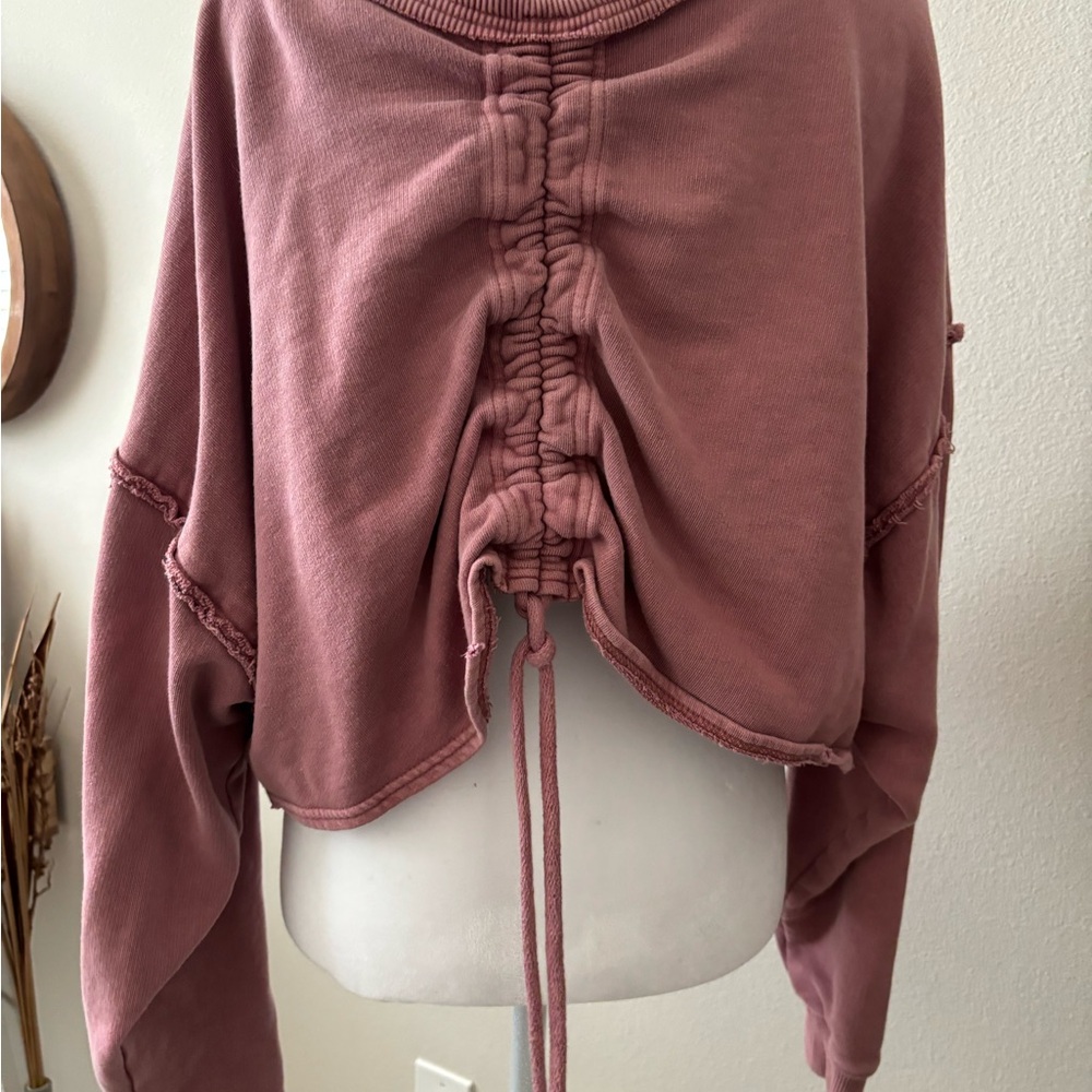 Free People Pink Ruched Crop Hoodie